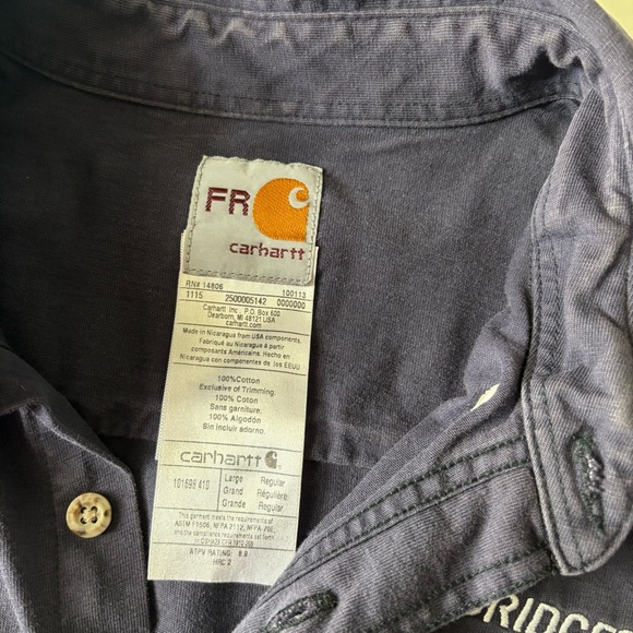 Carhartt Flame Resistant Button Down Shirt Size Large - Picture 3 of 8